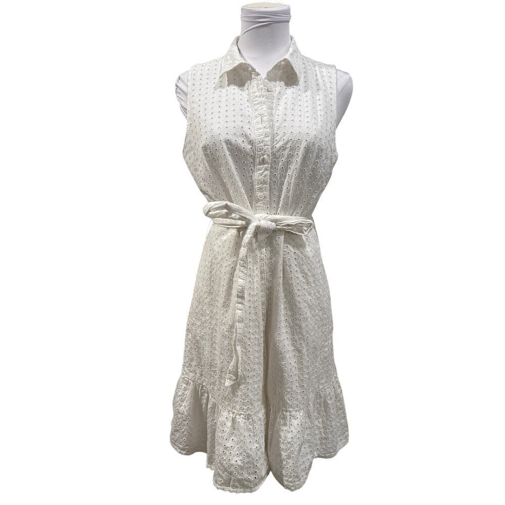 Lands End White Eyelet Tiered Midi Dress Sleeveless Cotton 6 Summer Preppy - Picture 2 of 10